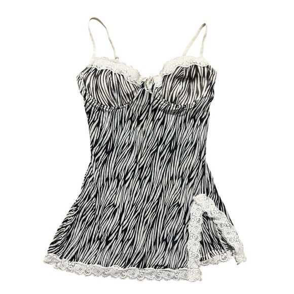 VTG Rampage Zebra Print Lingerie Babydoll Dress Cami Lace M Y2K - Picture 1 of 11